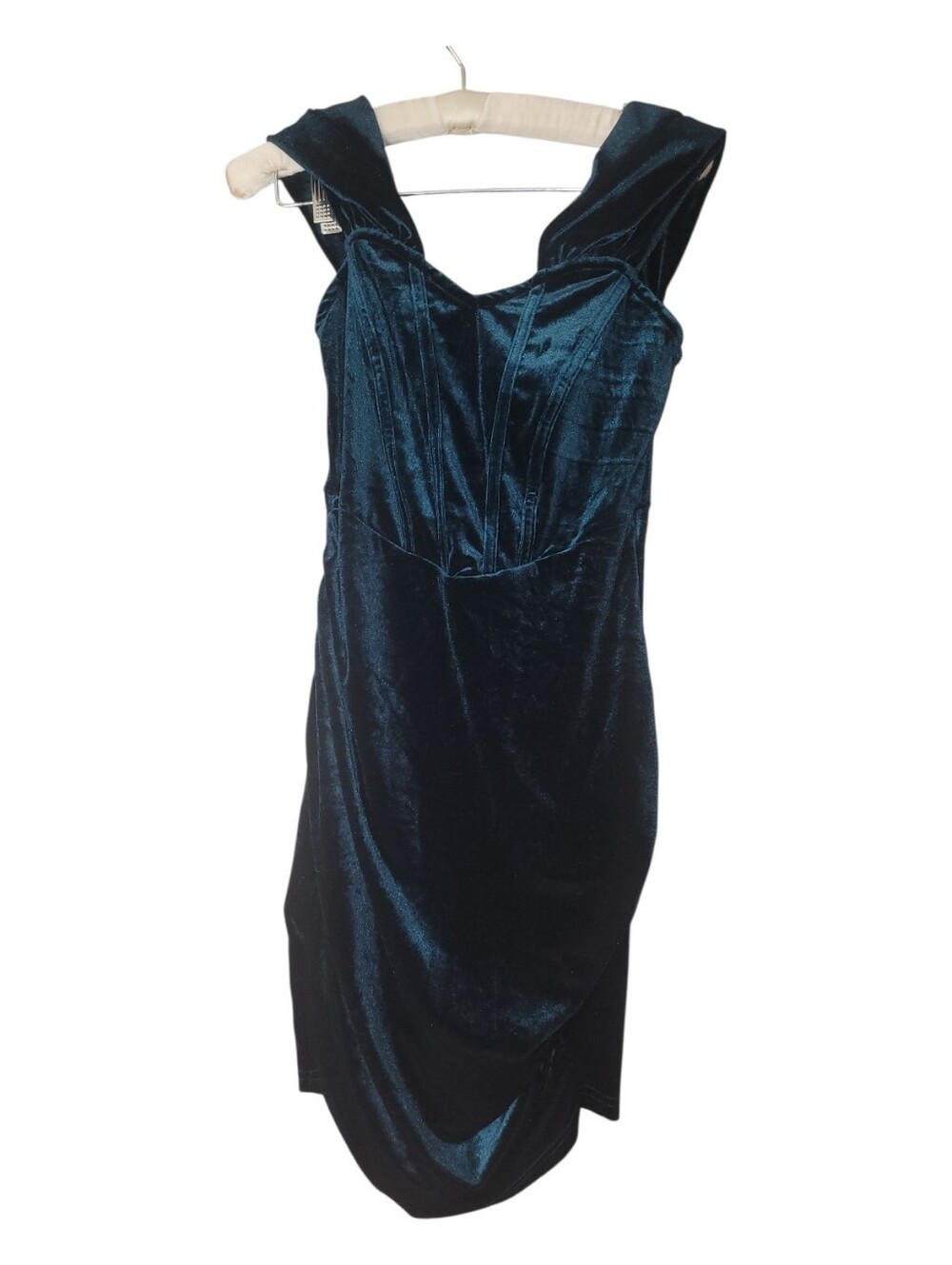 Cider Green Sexy Velvet Off Shoulder Mini Dress XS